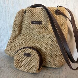 Rosetti Brown Woven Shoulder Bag with Coin Pouch
